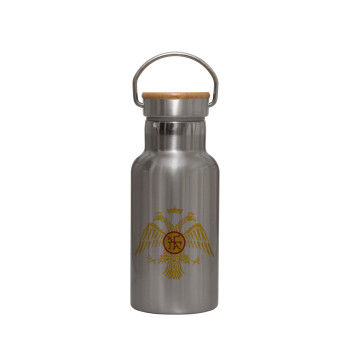 Byzantine Empire, Stainless steel metallic thermos flask, silver with a bamboo lid, double-walled, 350ml.