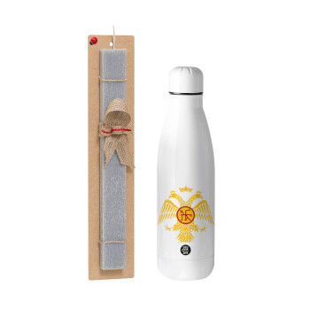 Byzantine Empire, Easter Set, metallic stainless thermos bottle (500ml) & scented flat Easter candle (30cm) (GRAY)