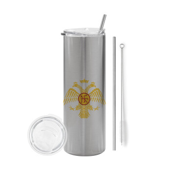 Byzantine Empire, Tumbler stainless steel Silver 600ml, with metal straw & cleaning brush
