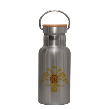 Byzantine Empire, Stainless steel metallic thermos flask, silver with a bamboo lid, double-walled, 350ml.