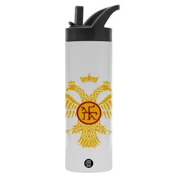 Βυζαντινή αυτοκρατορία, Μεταλλικό παγούρι θερμός με καλαμάκι & χειρολαβή, ανοξείδωτο ατσάλι (Stainless steel 304), διπλού τοιχώματος, 600ml