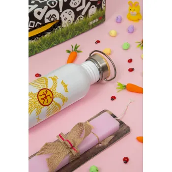 Byzantine Empire, Easter Set, SS Metallic water bottle (620ml, stainless steel) & scented flat Easter candle (30cm) (PINK)
