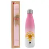Easter Set, Metallic pink/white (Stainless steel) thermos, double-walled, 500ml & aromatic flat Easter candle (30cm) (PINK)