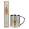 Easter Set, metallic thermal cup (300ml) & aromatic flat Easter candle (30cm) (TURQUOISE)