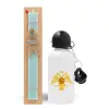 Easter Set, metallic aluminum water bottle (500ml) & scented flat candle (30cm) (TURQUOISE)