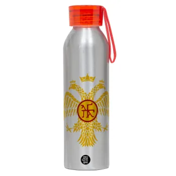 Βυζαντινή αυτοκρατορία, Αλουμινένιο Αθλητικό Μπουκάλι 650ml – Ασημί με Κόκκινο Καπάκι και Λουράκι Σιλικόνης