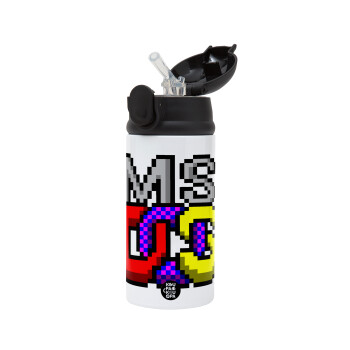 MsDos, Παιδικό παγούρι θερμό, ανοξείδωτο, με καλαμάκι ασφαλείας, Μαύρο (360ml) BPA-FREE
