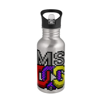 MsDos, Water bottle Silver with straw, stainless steel 500ml