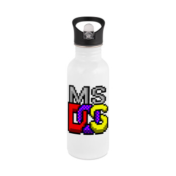 MsDos, White water bottle with straw, stainless steel 600ml