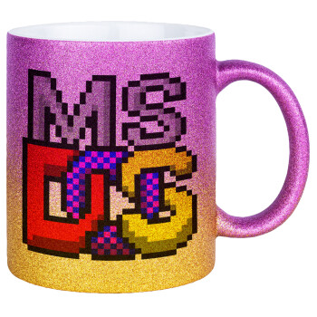 MsDos, Κούπα Χρυσή/Ροζ Glitter, κεραμική, 330ml