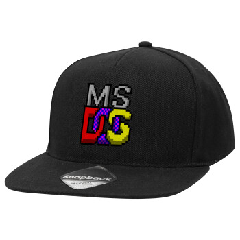 MsDos, Καπέλο Ενηλίκων Flat Snapback Μαύρο, (POLYESTER, ΕΝΗΛΙΚΩΝ, UNISEX, ONE SIZE)