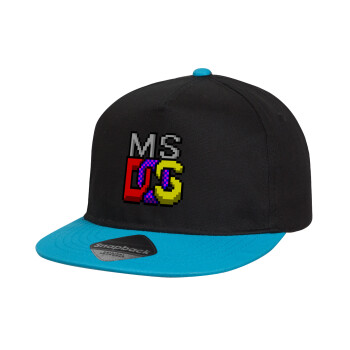 MsDos, Καπέλο παιδικό Flat Snapback, Μαύρο/Μπλε (100% ΒΑΜΒΑΚΕΡΟ, ΠΑΙΔΙΚΟ, UNISEX, ONE SIZE)