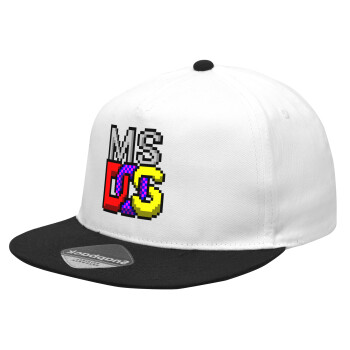 MsDos, Καπέλο Ενηλίκων Flat Snapback Λευκό/Μαύρο, (POLYESTER, ΕΝΗΛΙΚΩΝ, UNISEX, ONE SIZE)