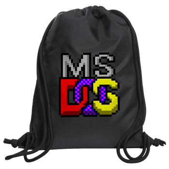 MsDos, Τσάντα πλάτης πουγκί GYMBAG Μαύρη, με τσέπη (40x48cm) & χονδρά κορδόνια