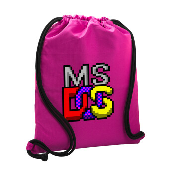 MsDos, Backpack pouch GYMBAG Fuchsia, with pocket (40x48cm) & thick cords