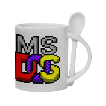 MsDos, Ceramic coffee mug with Spoon, 330ml (1pcs)