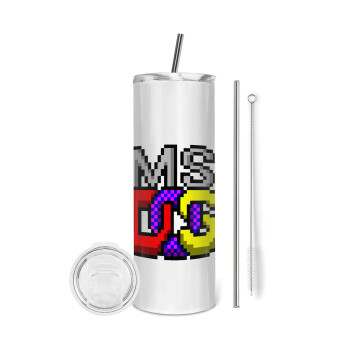 MsDos, Tumbler ποτήρι θερμό από ανοξείδωτο ατσάλι 600ml, με μεταλλικό καλαμάκι & βούρτσα καθαρισμού