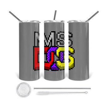 MsDos, Tumbler ποτήρι θερμό από ανοξείδωτο ατσάλι 600ml, με μεταλλικό καλαμάκι & βούρτσα καθαρισμού