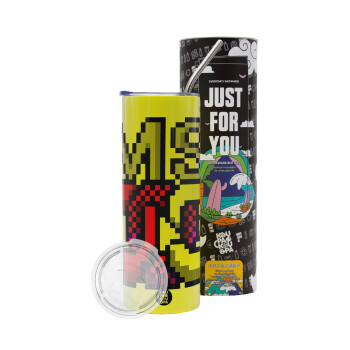 MsDos, Neon Yellow Travel Tumbler θερμό, μεταλλικό καλαμάκι(Ανωξείδωτο 304 Food grade, BPA free, 600ml)