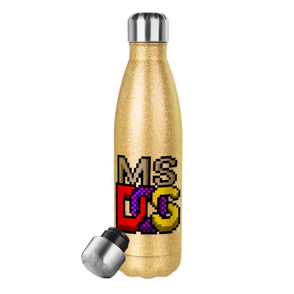 MsDos — Glitter gold stainless steel thermos bottle, double-walled, 500ml