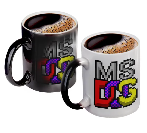 MsDos — Color changing magic Mug, ceramic, 330ml when adding hot liquid inside, the black colour desappears (1 pcs)