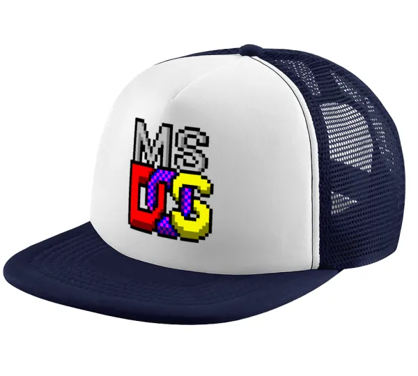 MsDos — Adult Soft Trucker Hat with Dark Blue/White Mesh (POLYESTER, ADULT, UNISEX, ONE SIZE)