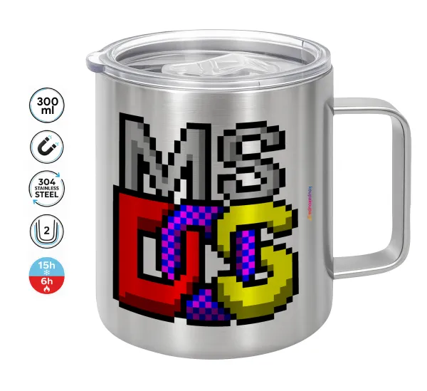 MsDos — Κούπα Ανοξείδωτη διπλού τοιχώματος 300ml με καπάκι διατήρησης θερμοκρασίας