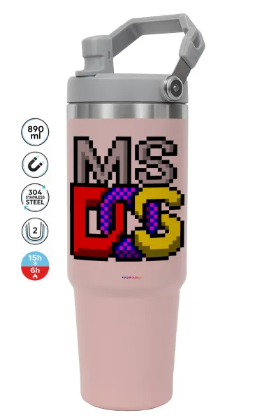MsDos — ΡΟΖ Travel Tumbler Θερμός με χερούλι και καλαμάκι 890ml
