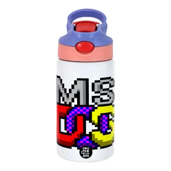 MsDos, Children's hot water bottle, stainless steel, with safety straw, pink/purple (350ml)