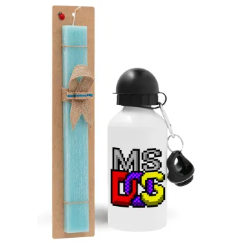 MsDos, Easter Set, metallic aluminum water bottle (500ml) & scented flat candle (30cm) (TURQUOISE)