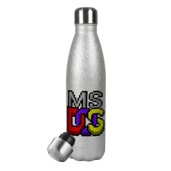 MsDos, Metallic Glitter Silver Thermos Flask (Stainless steel), double-walled, 500ml