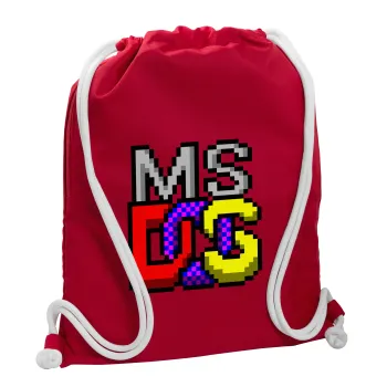MsDos, Backpack pouch GYMBAG Red, with pocket (40x48cm) & thick cords