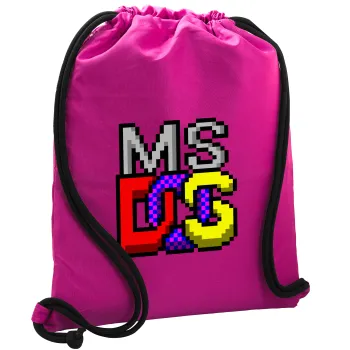 MsDos, Backpack pouch GYMBAG Fuchsia, with pocket (40x48cm) & thick cords