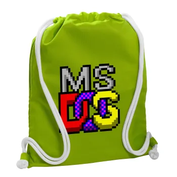 MsDos, Backpack bag GYMBAG LIME GREEN, with pocket (40x48cm) & thick cords