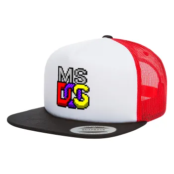 MsDos, Καπέλο Ενηλίκων Foam Flat Snapback με Δίχτυ Μαύρο-Λευκό-Κόκκινο (POLYESTER, ΕΝΗΛΙΚΩΝ, UNISEX, ONE SIZE)