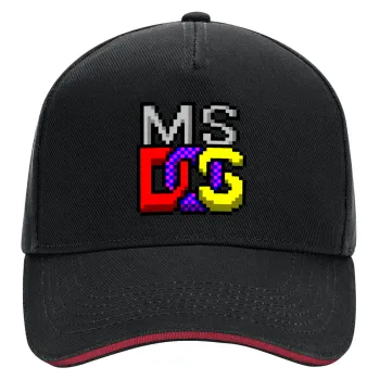 MsDos, DRILL Adult Ultimate Hat BLACK/RED, (100% COTTON, ADULT, UNISEX, ONE SIZE)