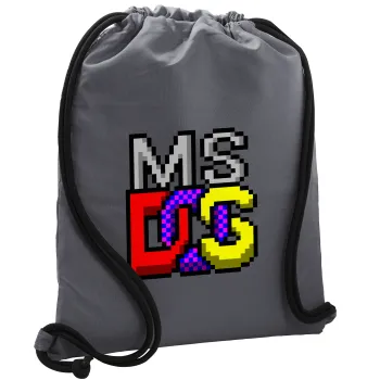 MsDos, Backpack pouch GYMBAG GREY, with pocket (40x48cm) & thick cords