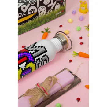 MsDos, Easter Set, SS Metallic water bottle (620ml, stainless steel) & scented flat Easter candle (30cm) (PINK)
