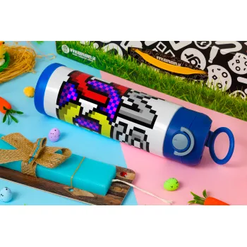 MsDos, Easter candle, Childrens hot water bottle, stainless steel, with safety straw, BLUE (500ml)