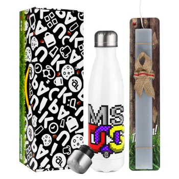 MsDos, Easter candle, metallic white thermos bottle (500ml) & aromatic flat candle (30cm) (GRAY)