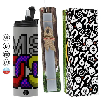 MsDos, Πασχαλινή Λαμπάδα με Travel Tumbler θερμό (600ml, BPA free) & κερί αρωματικό πλακέ (30cm) (ΓΚΡΙ)