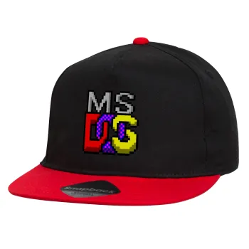 MsDos, Children's Flat Snapback Hat, Black/Red (100% COTTON, CHILDREN'S, UNISEX, ONE SIZE)