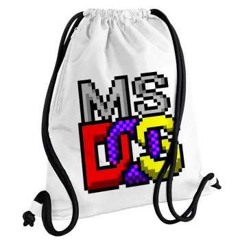 MsDos, Τσάντα πλάτης πουγκί GYMBAG λευκή, με τσέπη (40x48cm) & χονδρά κορδόνια