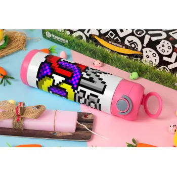 MsDos, Πασχαλινή Λαμπάδα με Παιδικό παγούρι θερμό, ανοξείδωτο, με καλαμάκι ασφαλείας, ΡΟΖ (500ml)