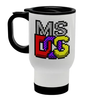 MsDos, Stainless steel travel mug with lid, double wall white 450ml