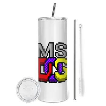 MsDos, Tumbler ποτήρι θερμό από ανοξείδωτο ατσάλι 600ml, με μεταλλικό καλαμάκι & βούρτσα καθαρισμού