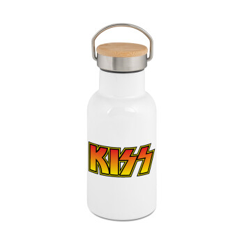 KISS, Metallic thermos (Stainless steel) White with wooden lid (bamboo), double-walled, 350ml