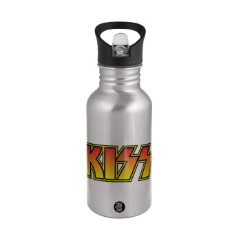 KISS, Water bottle Silver with straw, stainless steel 500ml