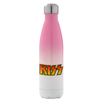 KISS, Μεταλλικό παγούρι θερμός Ροζ/Λευκό (Stainless steel), διπλού τοιχώματος, 500ml