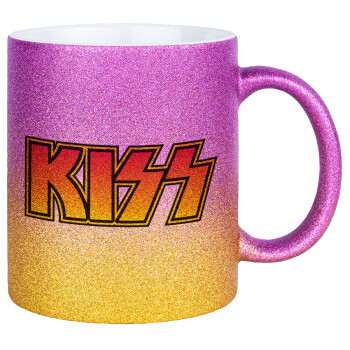 KISS, Κούπα Χρυσή/Ροζ Glitter, κεραμική, 330ml